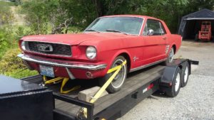 66 Mustang on trailer