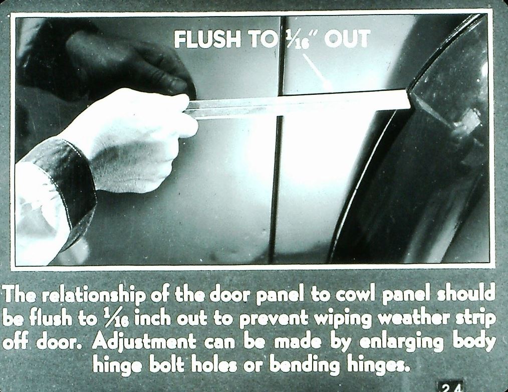 GM Service film strip mentions bending door hinges