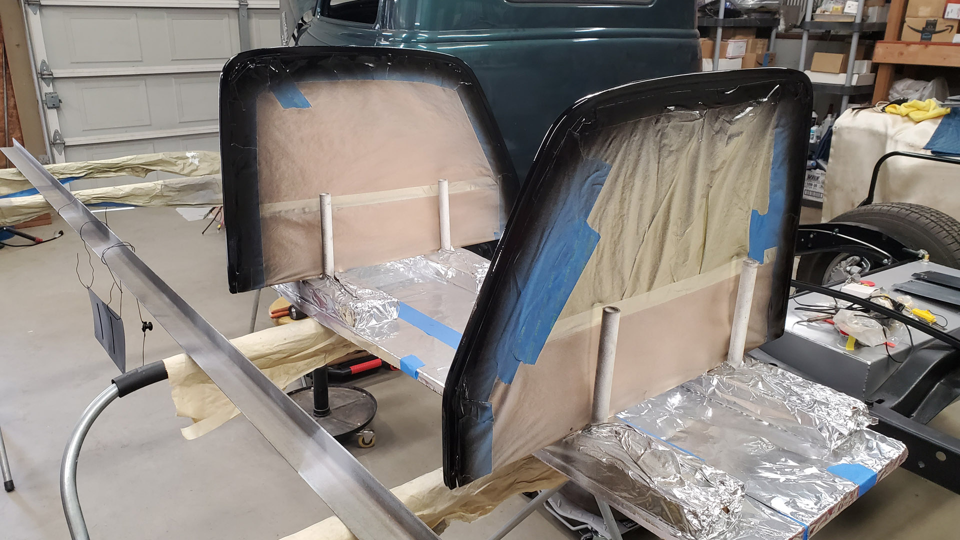 Side glass window frames are refinished in automotive paint